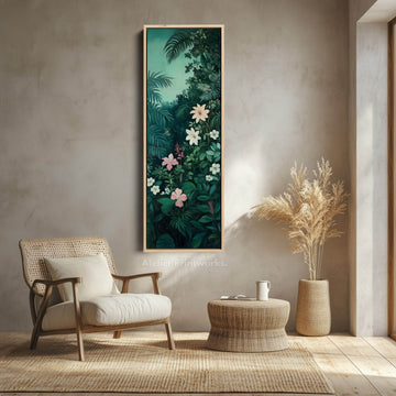 Tropical Jungle Tall Skinny Wall Decor Framed Canvas - Atelier Printworks
