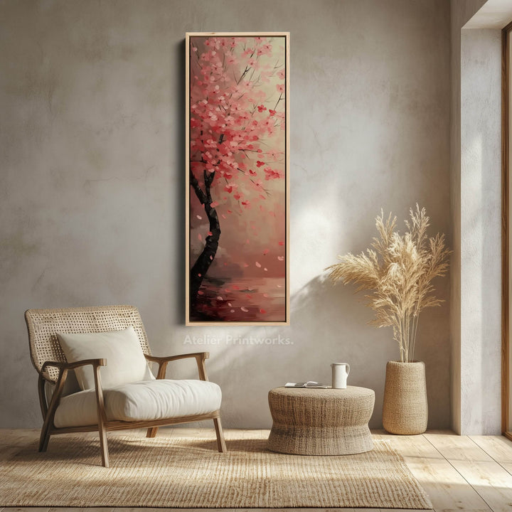Cherry Blossom Large Framed Vertical Long Canvas Decor - Atelier Printworks