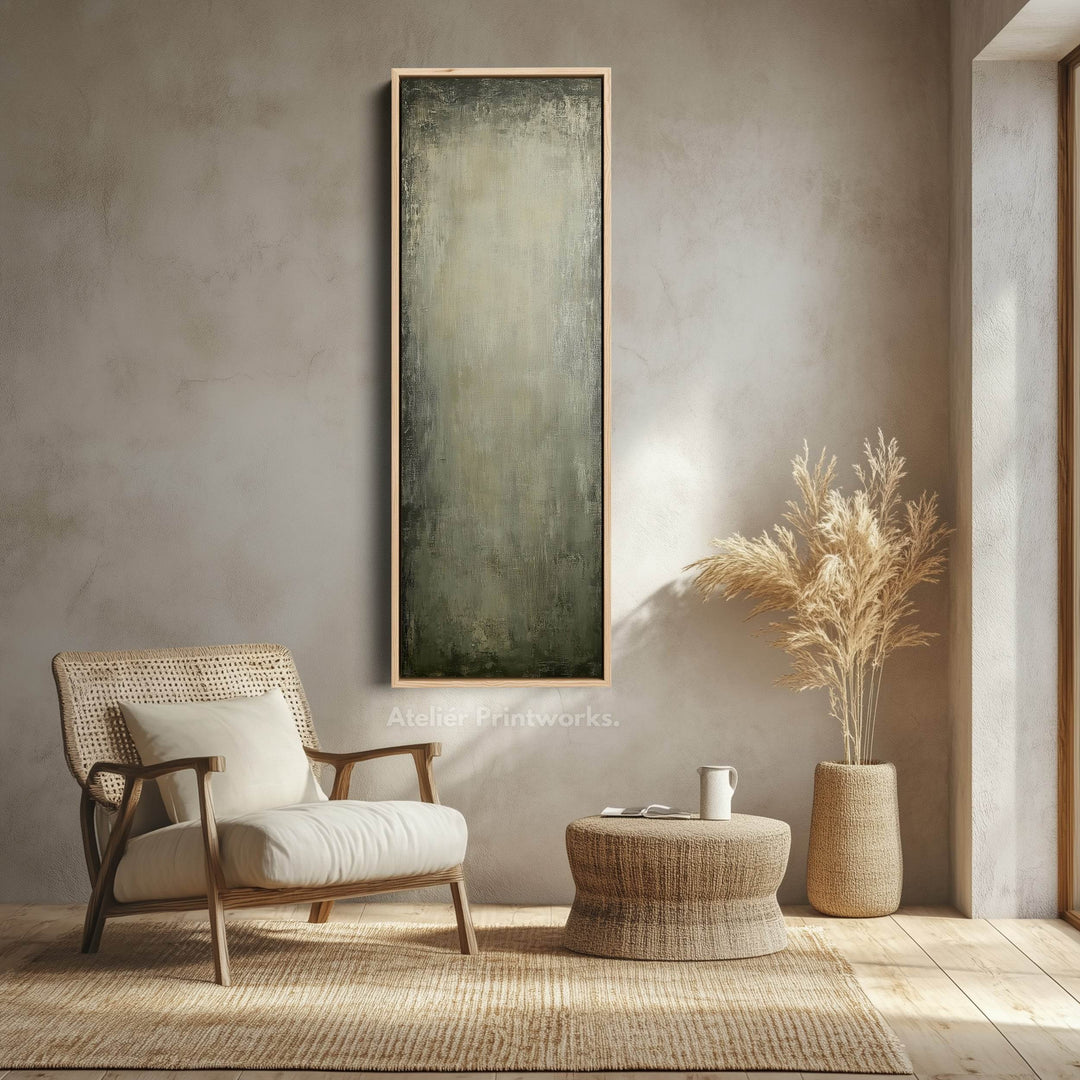 Abstract Rustic Green Long Living Room Framed Canvas Wall Decor - Atelier Printworks
