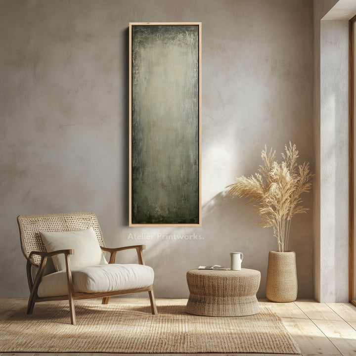 Abstract Rustic Green Long Living Room Framed Canvas Wall Decor - Atelier Printworks