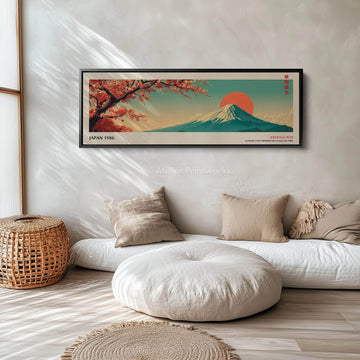 Mount Fuji Horizontal Wall Art – Japandi Cherry Blossom Mountain Print - Atelier Printworks