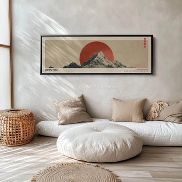 Retro Japan Mountain – Long Narrow Canvas Wall Art - Japandi Mountain Sunset Print - Atelier Printworks