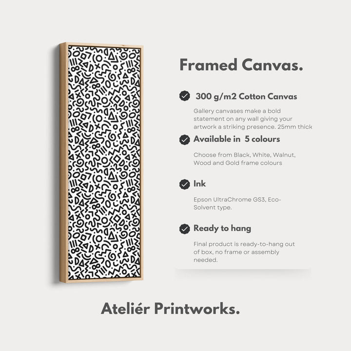 Memphis Retro Geometric Vertical Framed Canvas Wall Art for Bedroom or Living Room - Atelier Printworks