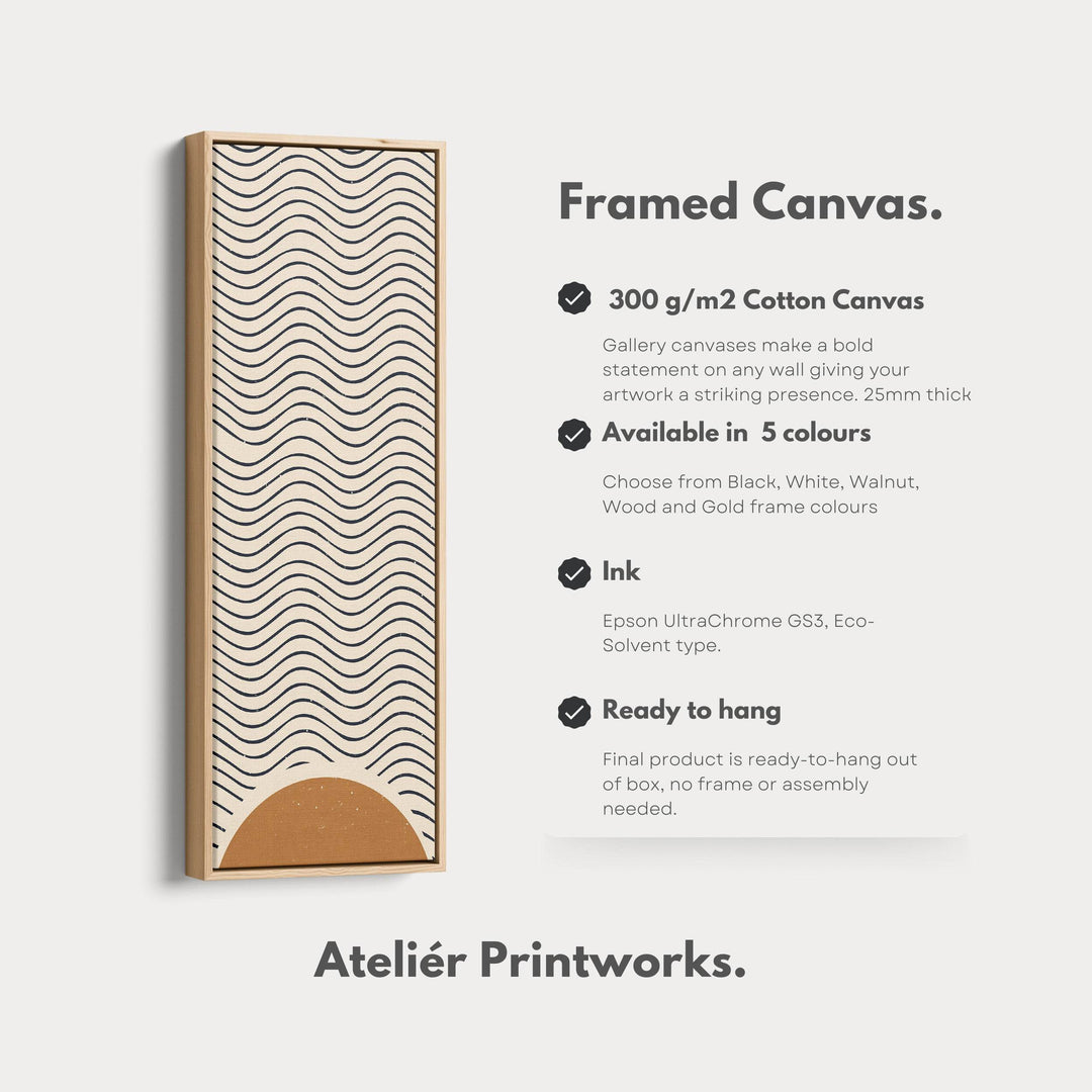 Minimalist Sunrise Waves Long Framed Canvas Wall Art for Hallway or Meditation Space - Atelier Printworks