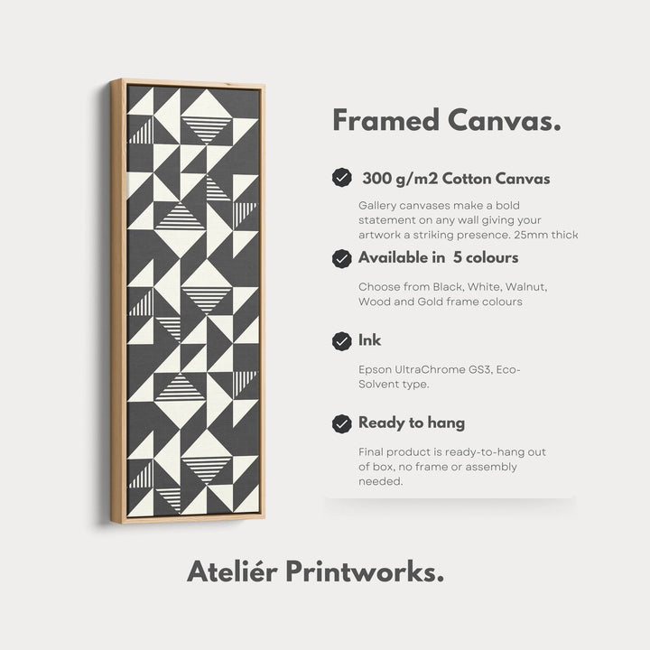 Abstract Triangles Tall Vertical Canvas Wall Art for Bedroom or Office Space - Atelier Printworks