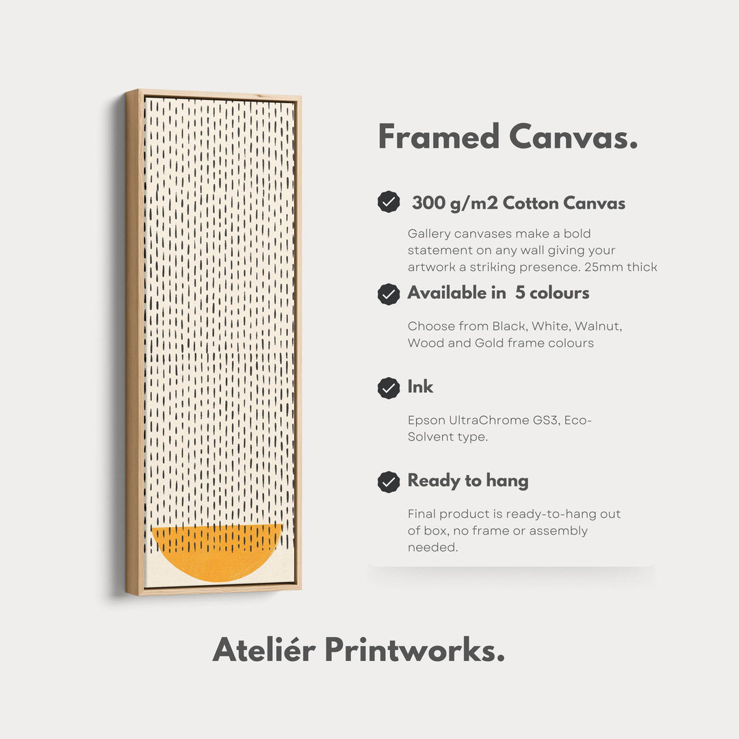 Minimalist Orange Half Circle Vertical Framed Canvas Wall Art for Hallway or Bedroom - Atelier Printworks