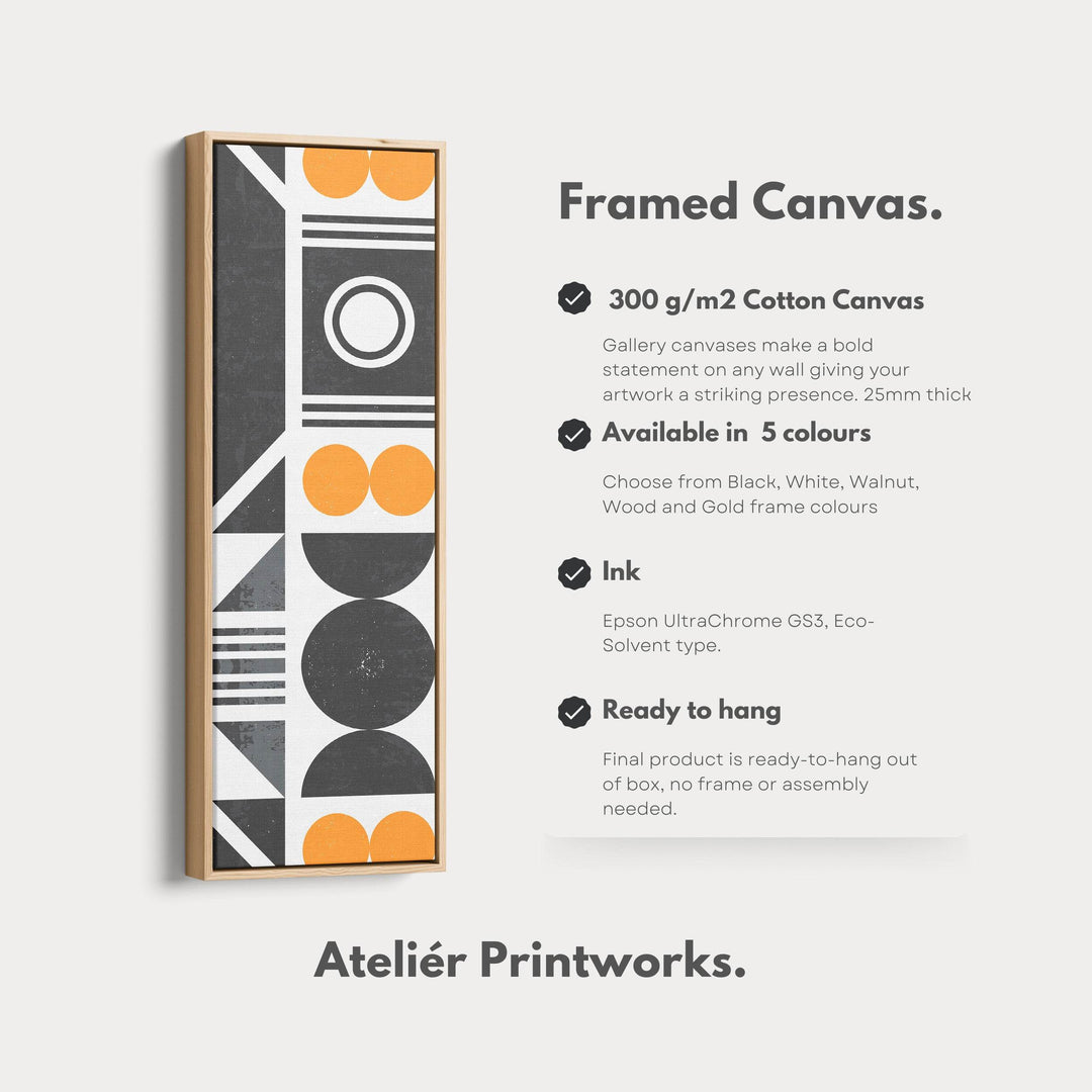 Retro Geometric Circles Vertical Framed Canvas Wall Art for Living Room or Hallway - Atelier Printworks