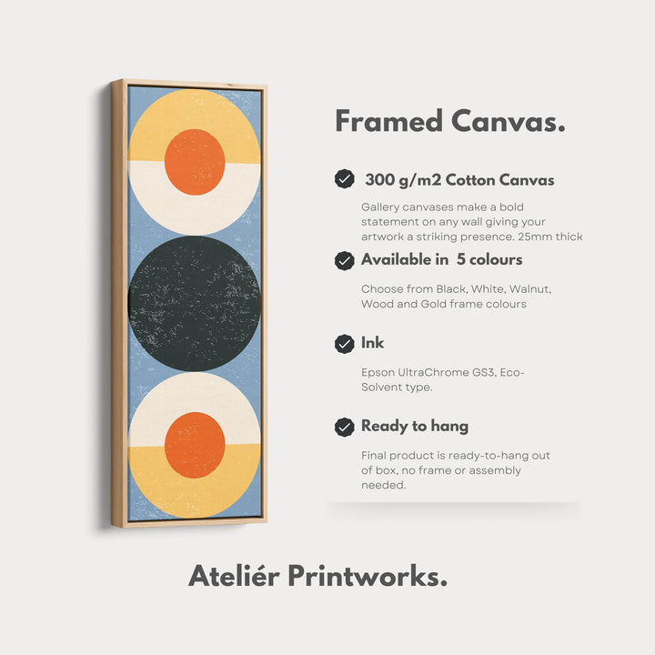Retro Sun Circles Vertical Framed Canvas Wall Art for Hallway or Bedroom - Atelier Printworks