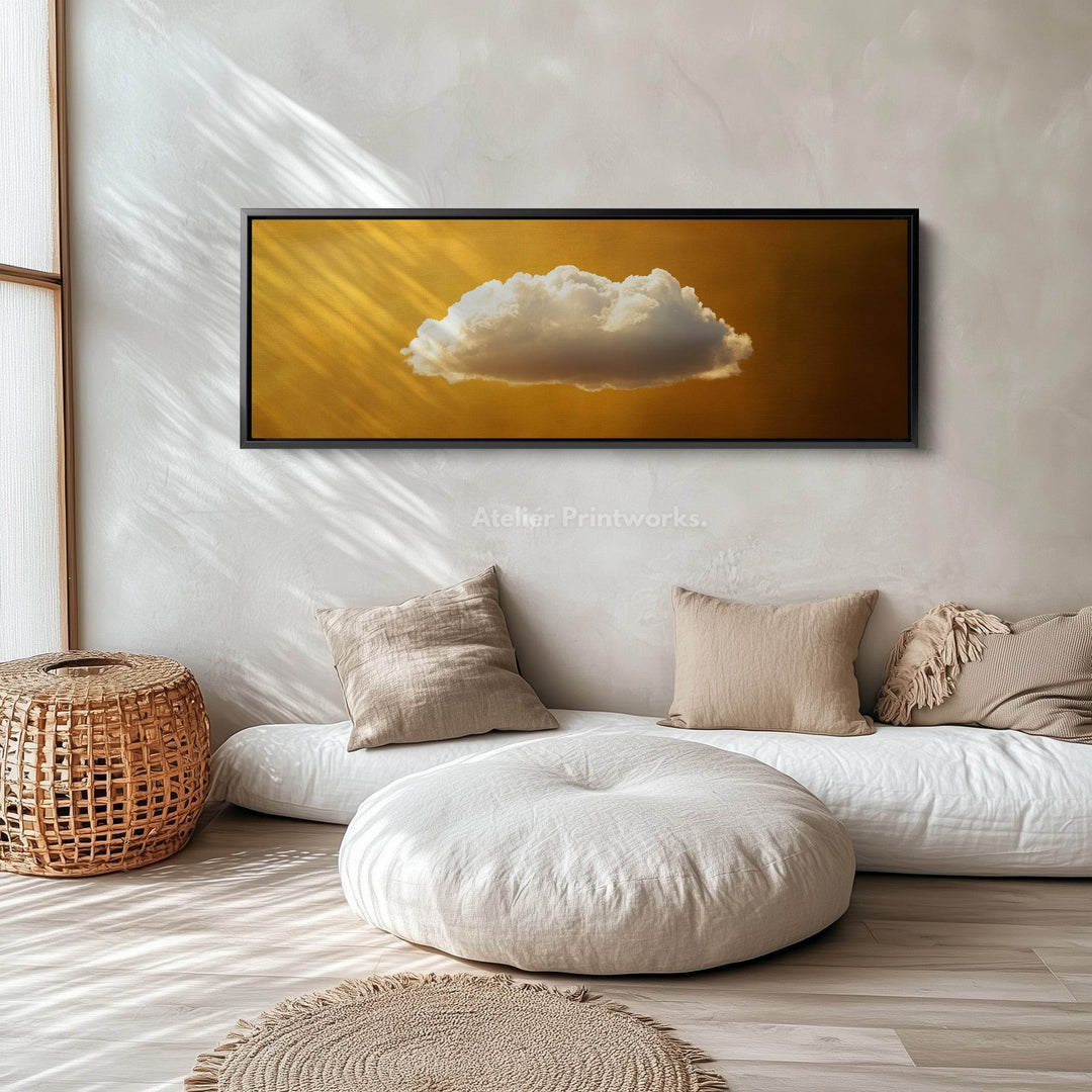 Above Bed Wall Art - Floating Golden Cloud Minimalist Horizontal Wall Art - Atelier Printworks