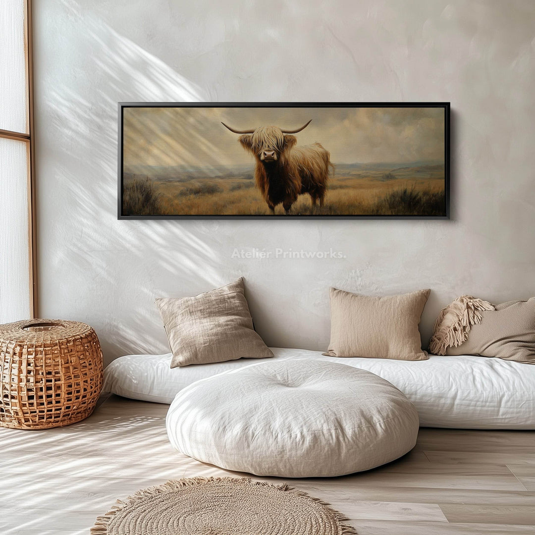 Highland Cow Picture Panoramic Long Narrow Wall Art Large Canvas Decor - Atelier Printworks