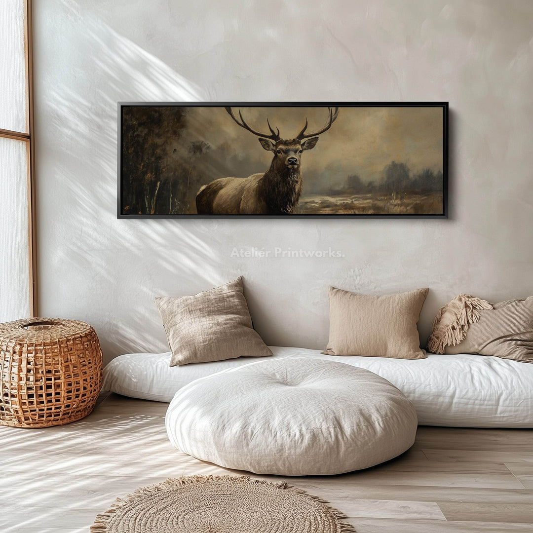 Scottish Stag Horizontal Wall Art Long Canvas Pictures - Atelier Printworks