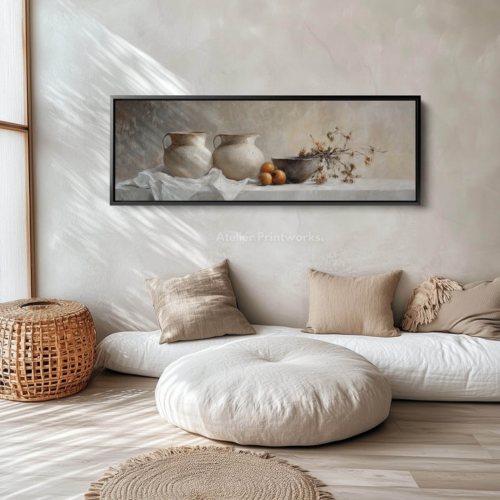 Neutral Kitchen Wall Art Long Narrow Wall Art Big Framed Canvas Picture - Atelier Printworks