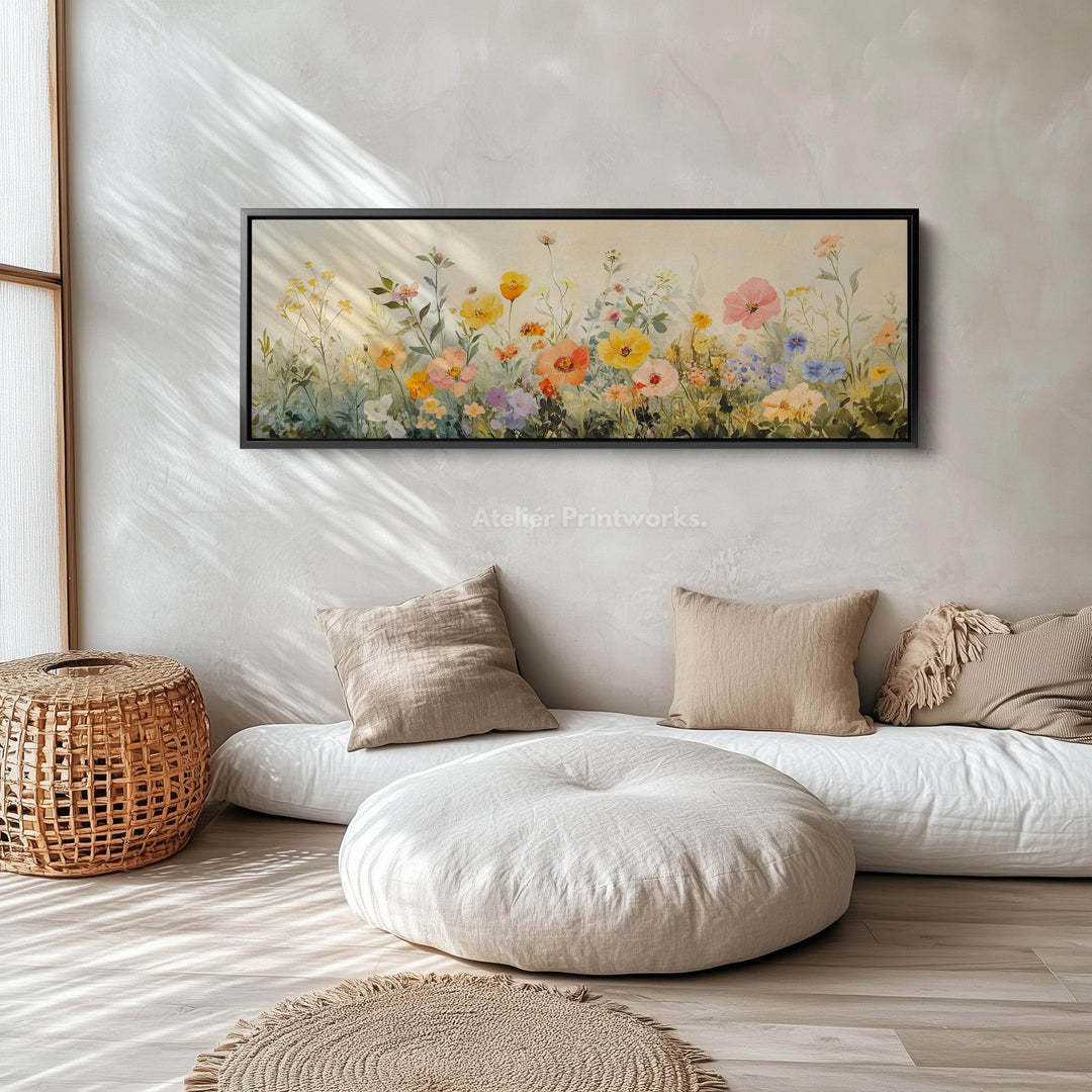 Wild Flower Meadow Large Horizontal Framed Canvas Wall Art - Atelier Printworks