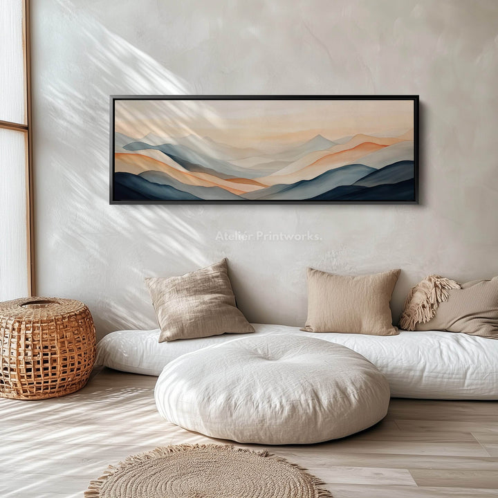 Muted Abstract Mountains Large Wide Horizontal Wall Art Framed Canvas - Atelier Printworks