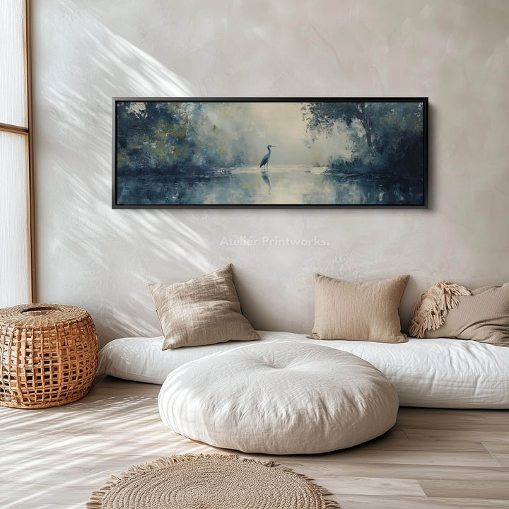Muted Heron Long Horizontal Skinny Framed Canvas - Atelier Printworks