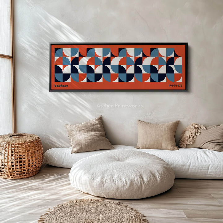 Red Bauhaus Long Narrow Panoramic Framed Canvas Wall Art - Atelier Printworks