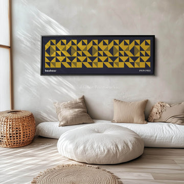 Dark Blue Bauhaus Long Skinny Panoramic Framed Canvas Wall Art - Atelier Printworks