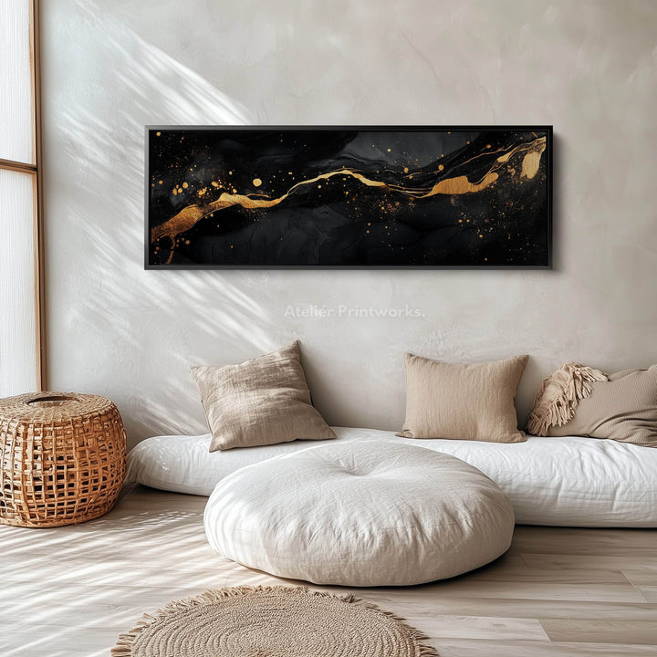 Gold & Black Abstract Horizontal Wall Decor Long Narrow - Atelier Printworks