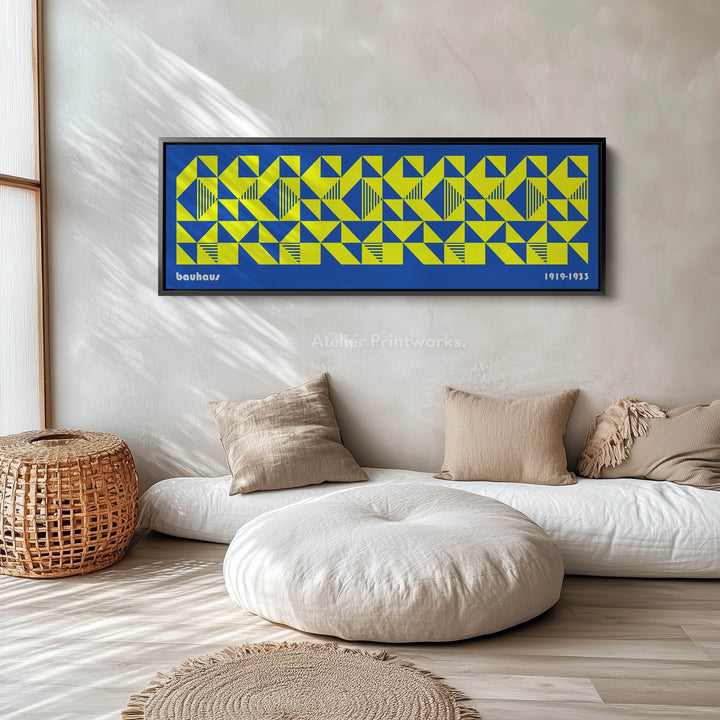 Blue & Yellow Large Framed Long Wall Art Mid Century Bauhaus - Atelier Printworks