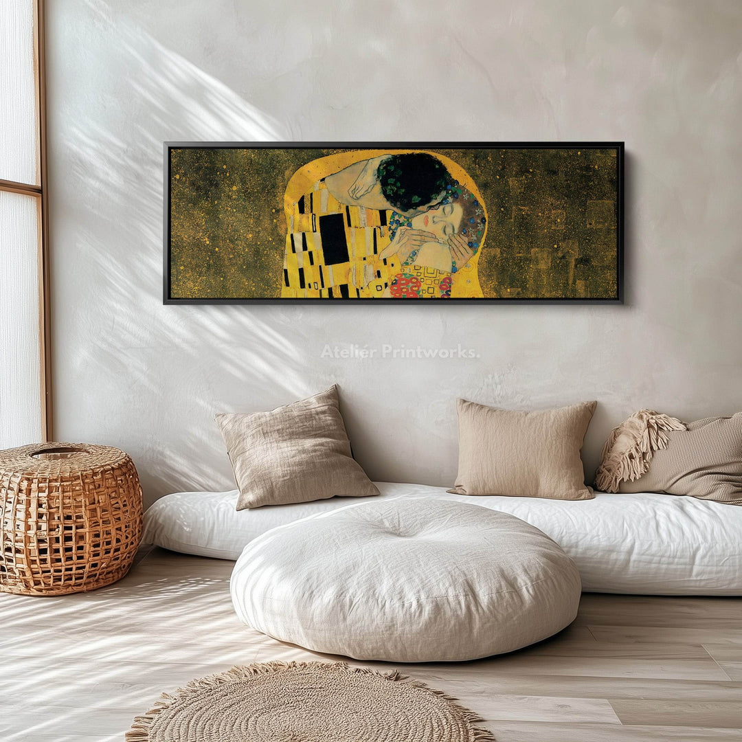 Above Bed Framed Canvas Wall Art The Kiss Klimt - Atelier Printworks