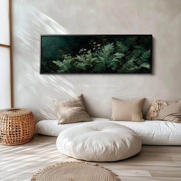 Dark Green Floral Horizontal Framed Canvas – Vintage Wildflower Wide Long Wall Art - Atelier Printworks