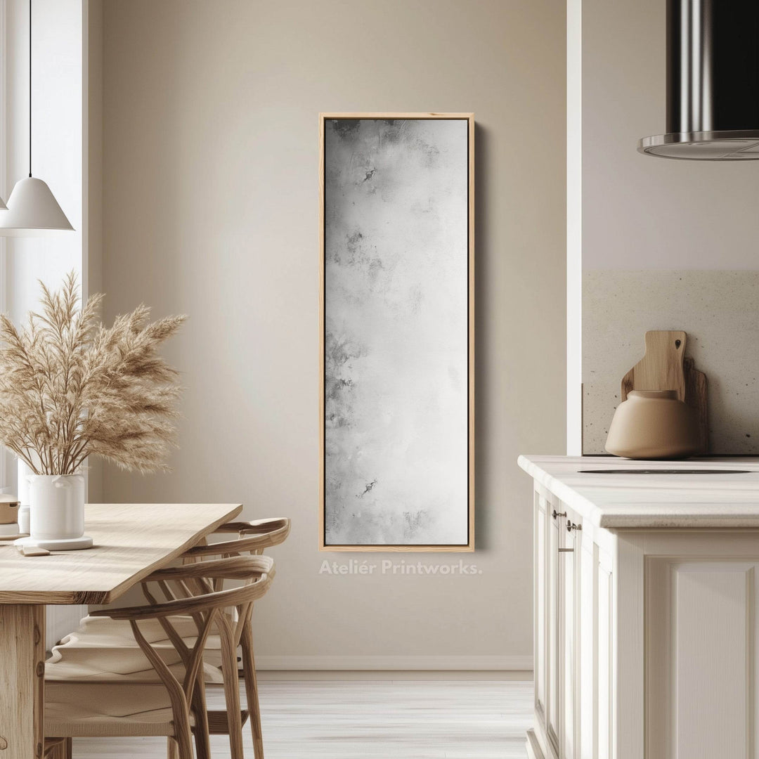 Large Framed Canvas Picture - Vertical Grey & White Abstract - Atelier Printworks