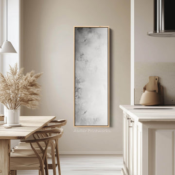 Large Framed Canvas Picture - Vertical Grey & White Abstract - Atelier Printworks
