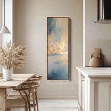 Large Framed Pictures - Abstract Blue & Gold Ocean Vertical Long Wall Art - Atelier Printworks