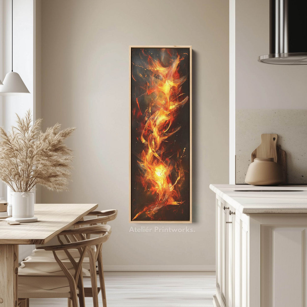 Abstract Flames Long Narrow Vertical Large Canvas Wall Decor - Atelier Printworks