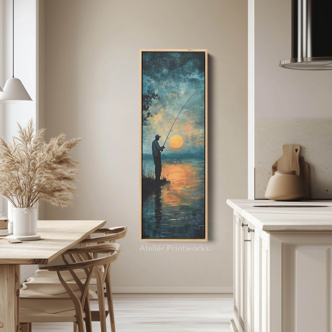 Long Narrow Vertical Large Canvas Wall Decor Sunset Fishing - Atelier Printworks