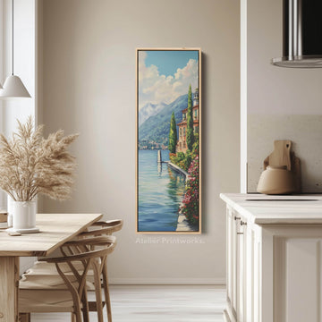 Lake Como Vertical Tall Wall Art Large Framed Canvas - Atelier Printworks