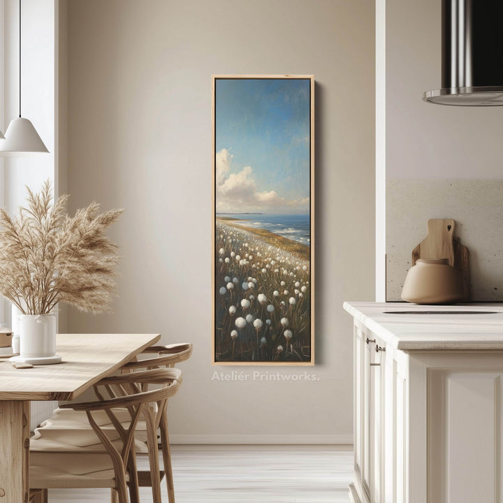 White Cotton Wild Flower Vertical Tall Wall Art Large Framed Canvas - Atelier Printworks
