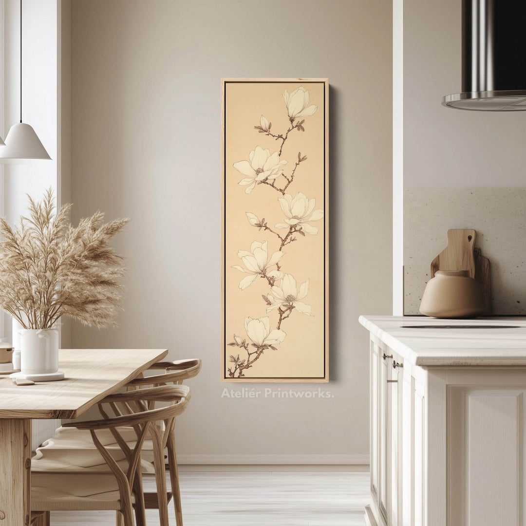 White Magnolia Long Narrow Vertical Wall Art Large Canvas Wall Decor - Atelier Printworks