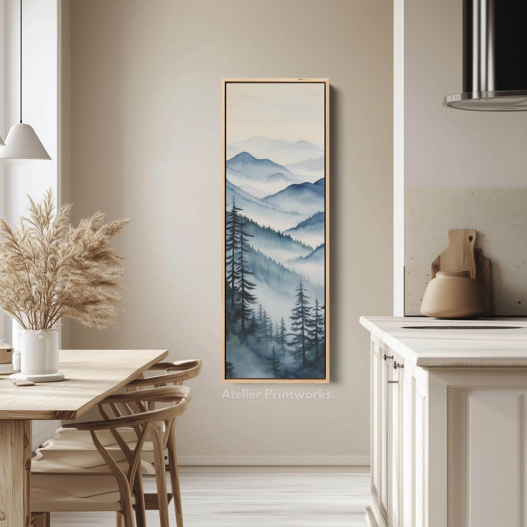 Watercolour Mountains Long Narrow Vertical Wall Art Large Canvas Wall Decor - Atelier Printworks