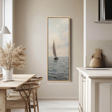 Long Canvas Wall Art Prints for bedroom Vintage Sailboat Framed Vertical - Atelier Printworks