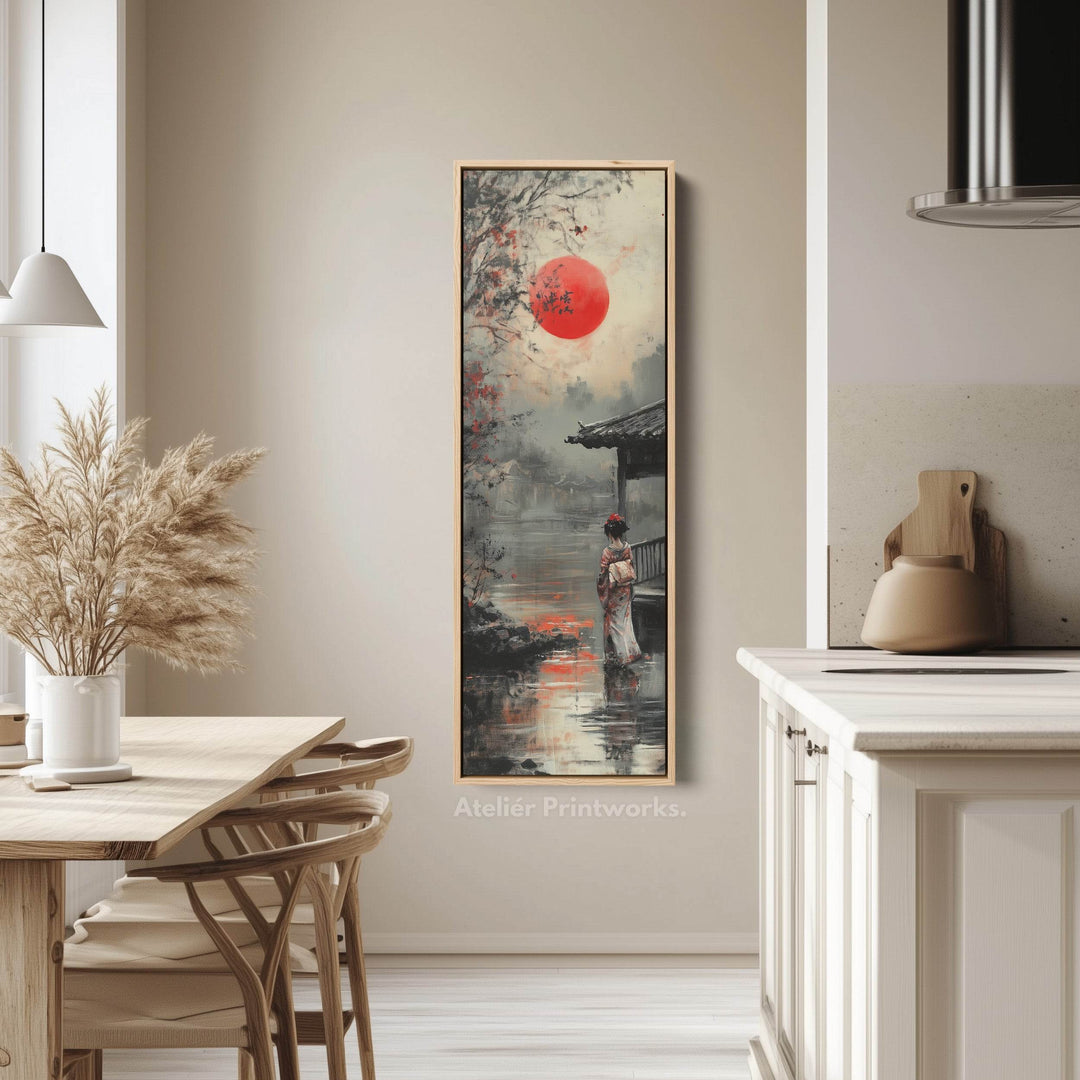 Japanese Geisha Long Narrow Framed Canvas Wall Art For Living Room - Atelier Printworks