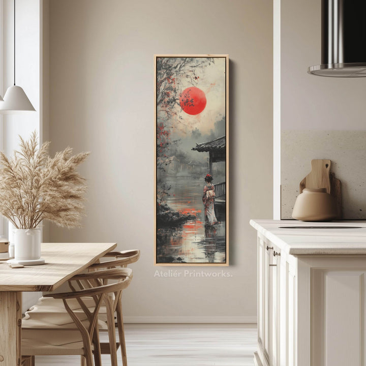 Japanese Geisha Long Narrow Framed Canvas Wall Art For Living Room - Atelier Printworks