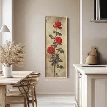 Red Roses Long Narrow Framed Canvas Wall Art For Living Room - Atelier Printworks