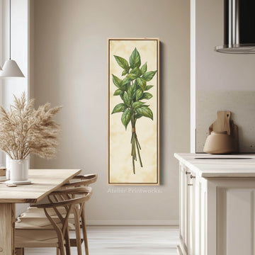 Basil Cottagecore Kitchen Wall Art Long Vertical Framed Canvas Decor - Atelier Printworks