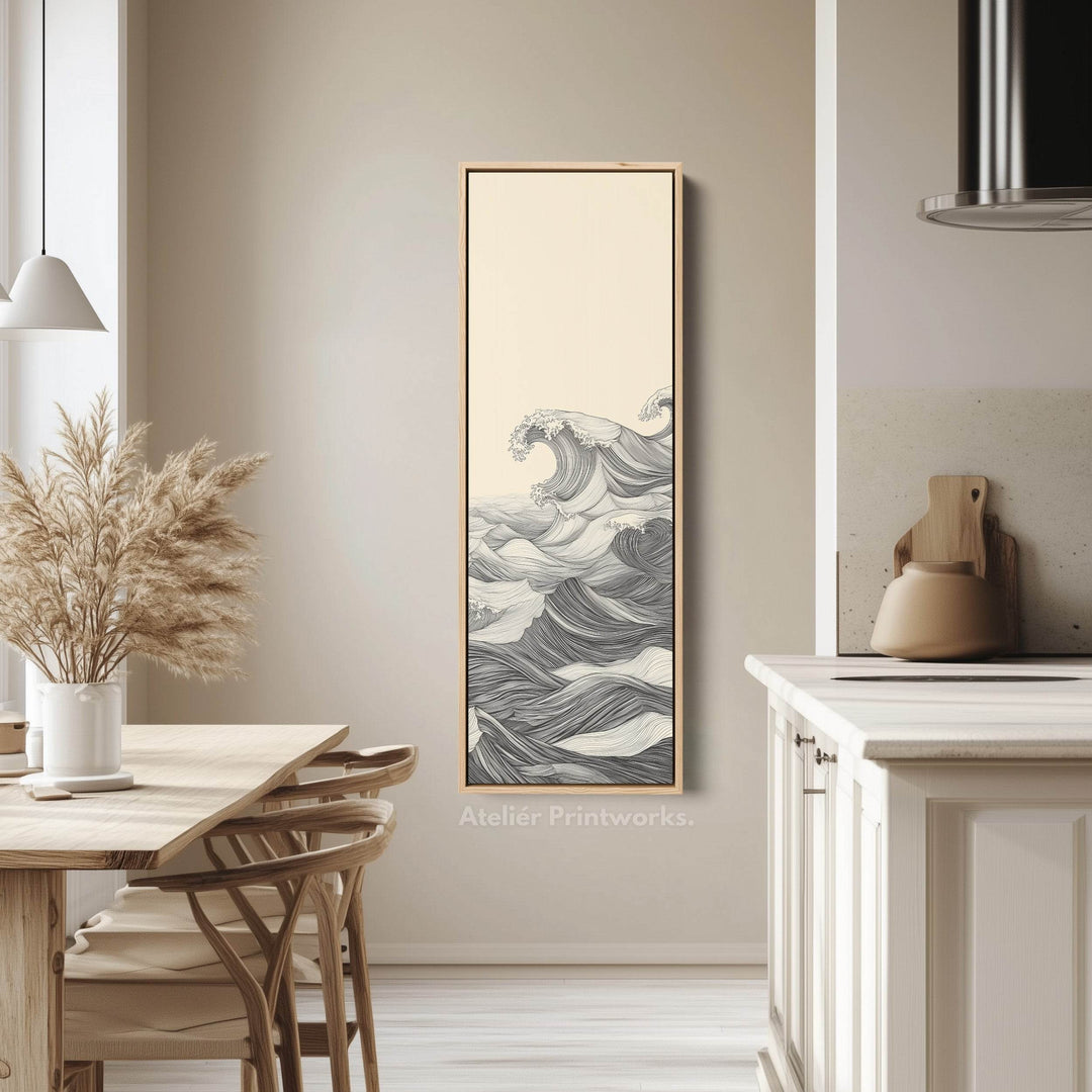Vertical Abstract Ocean Wave Long Framed Canvas Decor - Atelier Printworks
