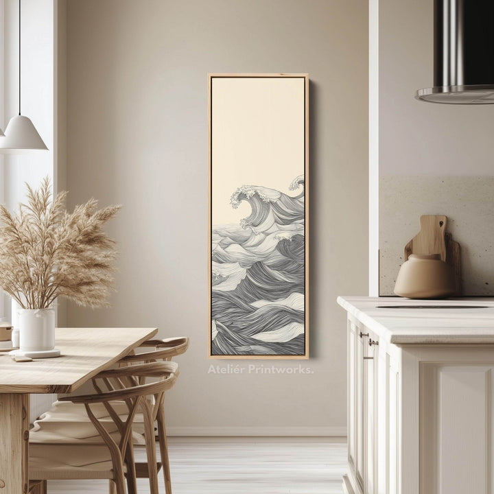 Vertical Abstract Ocean Wave Long Framed Canvas Decor - Atelier Printworks