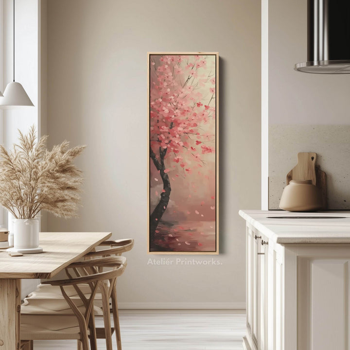 Cherry Blossom Large Framed Vertical Long Canvas Decor - Atelier Printworks