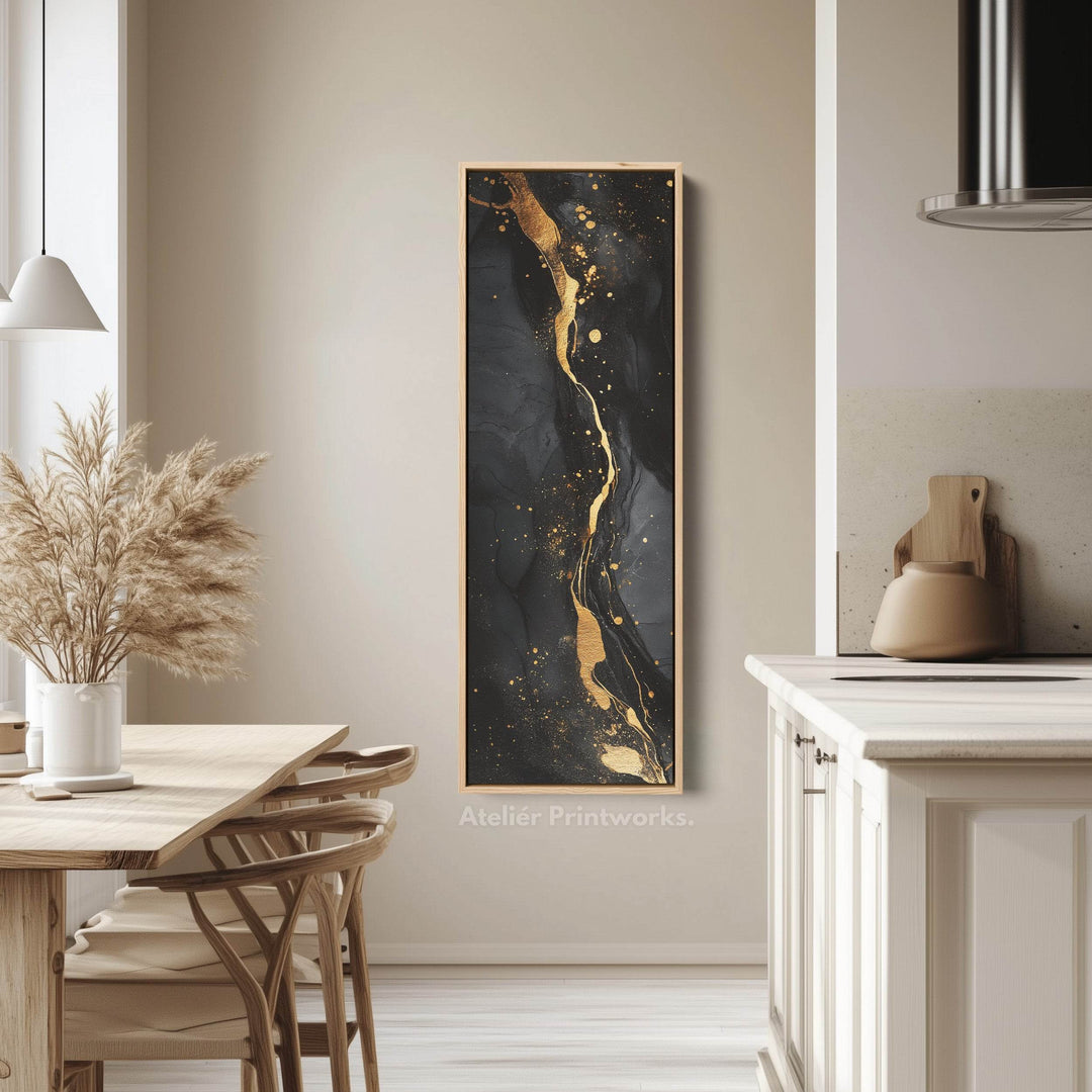 Vertical Bedroom Wall Art Gold & Black Abstract - Atelier Printworks
