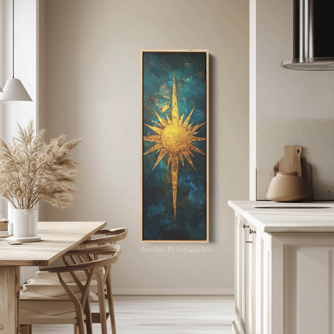 Compass Sun Vertical Long Framed Canvas Wall Art - Atelier Printworks