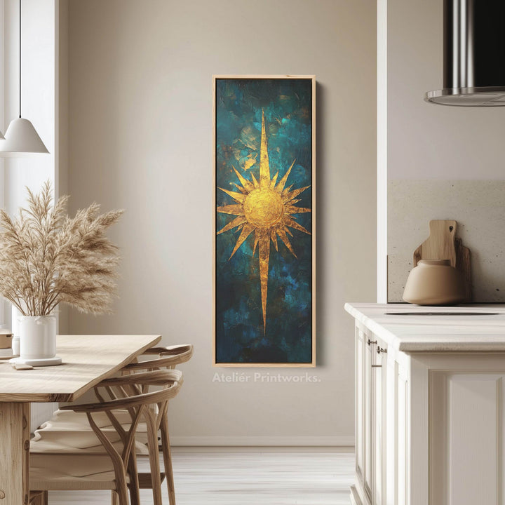 Compass Sun Vertical Long Framed Canvas Wall Art - Atelier Printworks