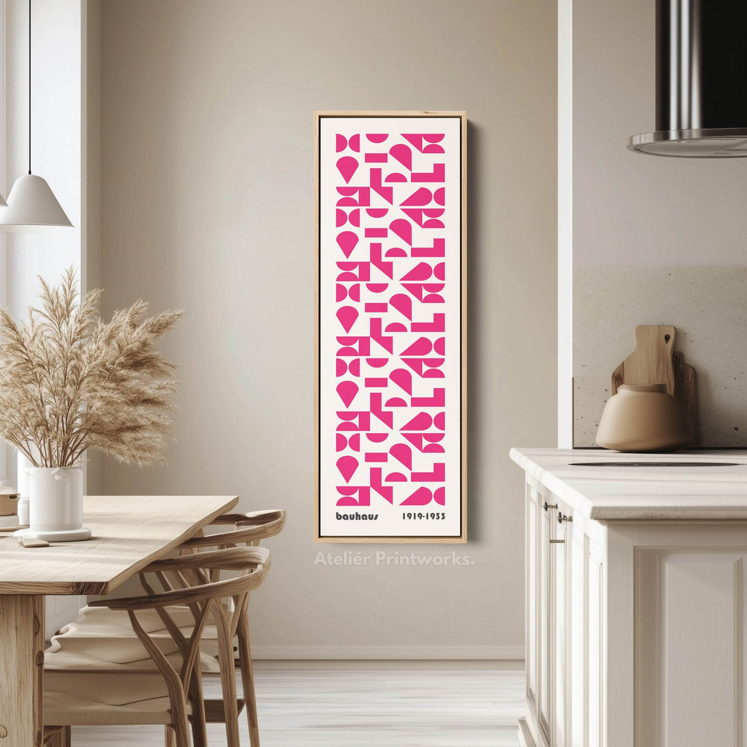 Pink Mid Century Bauhaus Vertical Long Canvas Wall Art - Atelier Printworks