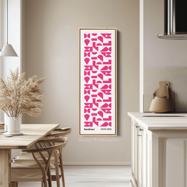 Pink Mid Century Bauhaus Vertical Long Canvas Wall Art - Atelier Printworks