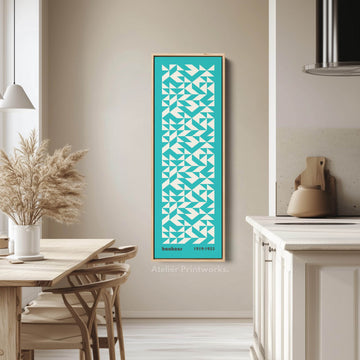Blue Mid Century Bauhaus Vertical Long Canvas Wall Art - Atelier Printworks