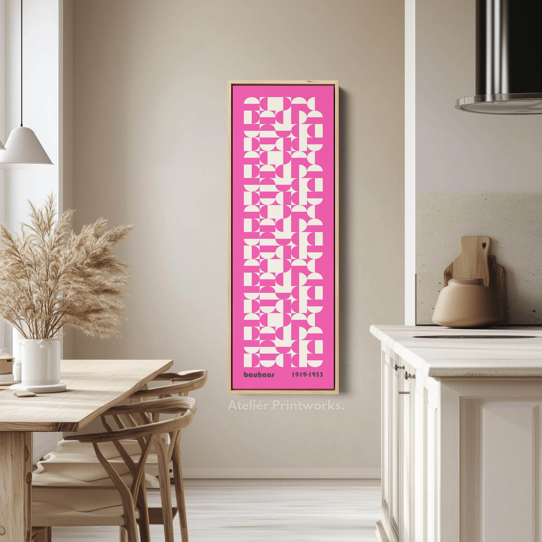 Vertical Long Wall Art Pink & White Bauhaus Geometric - Atelier Printworks