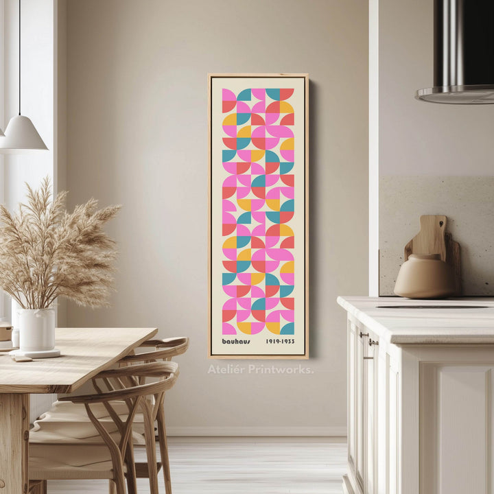 Narrow Long Framed Canvas Bauhaus Beige Geometric - Atelier Printworks